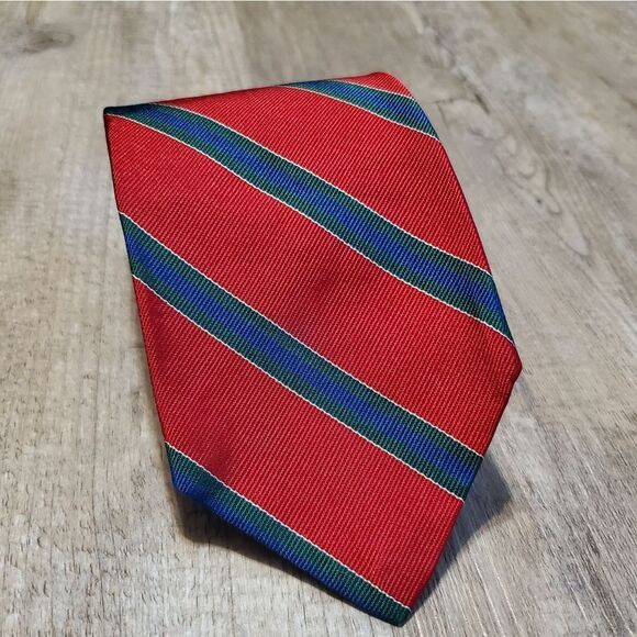 Brooks Brothers Mens Tie Red Green Blue Regimental 100% Silk Made in USA VTG - Picture 1 of 4